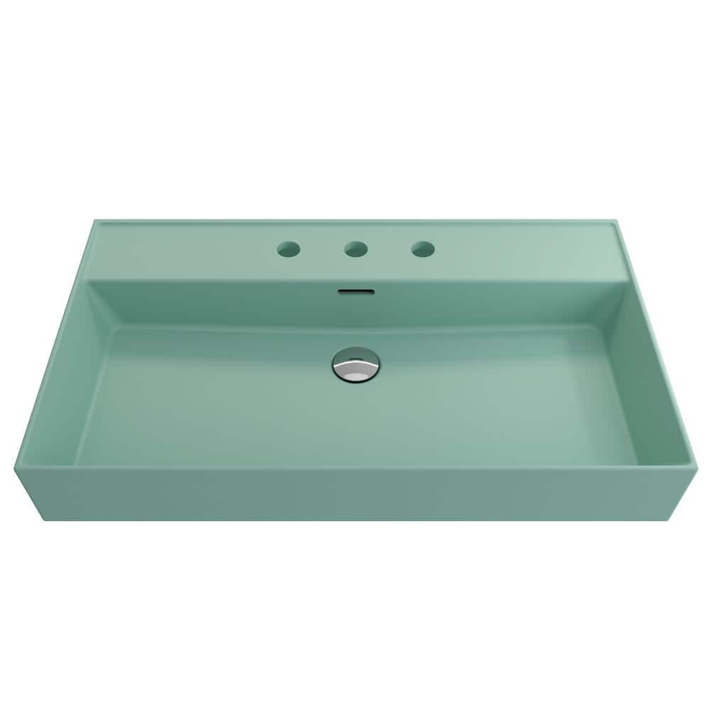 BOCCHI Milano Wall-Mounted Matte Mint Green Fireclay Rectangular ...