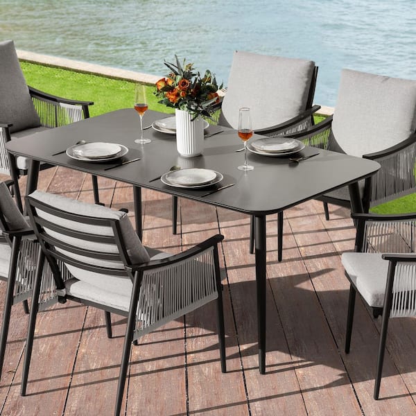 Nuu Garden Black Rectangle Aluminum Outdoor Dining Table with