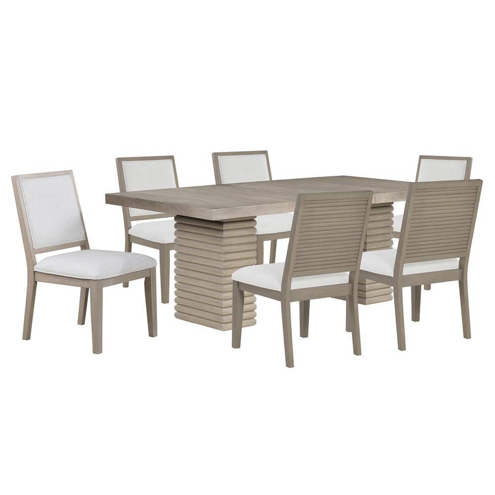 Lily Light Brown 7-Piece Extendable Wood Dining Set