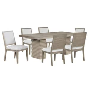 Lily 7-Piece Light Brown Wood Dining Set with 6 Upholstered Chairs