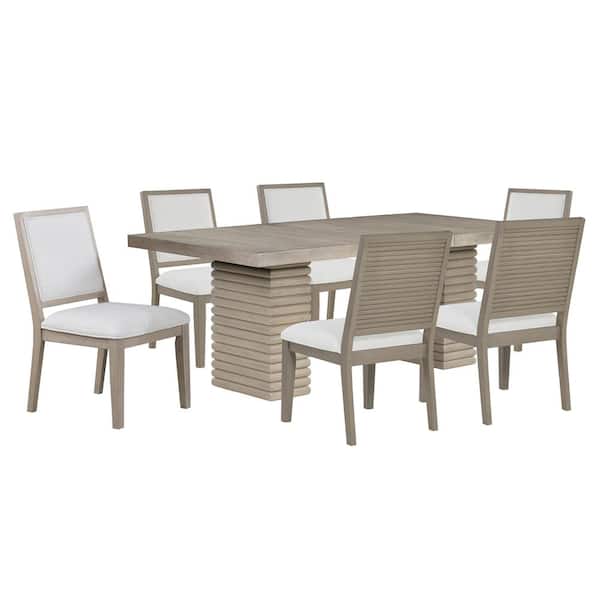 Steve Silver Lily 7-Piece Light Brown Wood Dining Set with 6 Upholstered Chairs