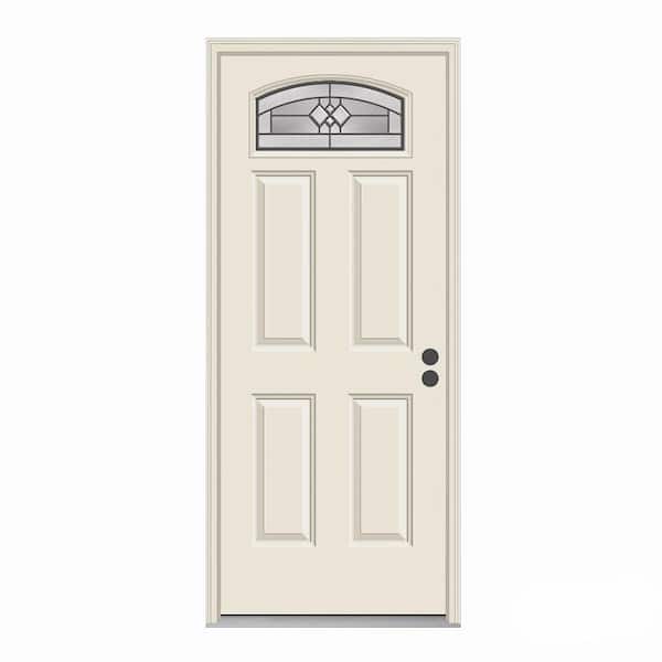 JELD-WEN 36 in. x 80 in. Camber Top Artesia Primed Steel Prehung Left-Hand Inswing Front Door w/Brickmould