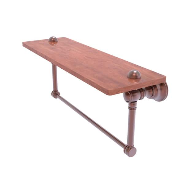Carolina Collection 16 in. W x 7 in. H x 5.54 Wood Rectangular Shelf in Antique Copper with Integrated Towel Bar