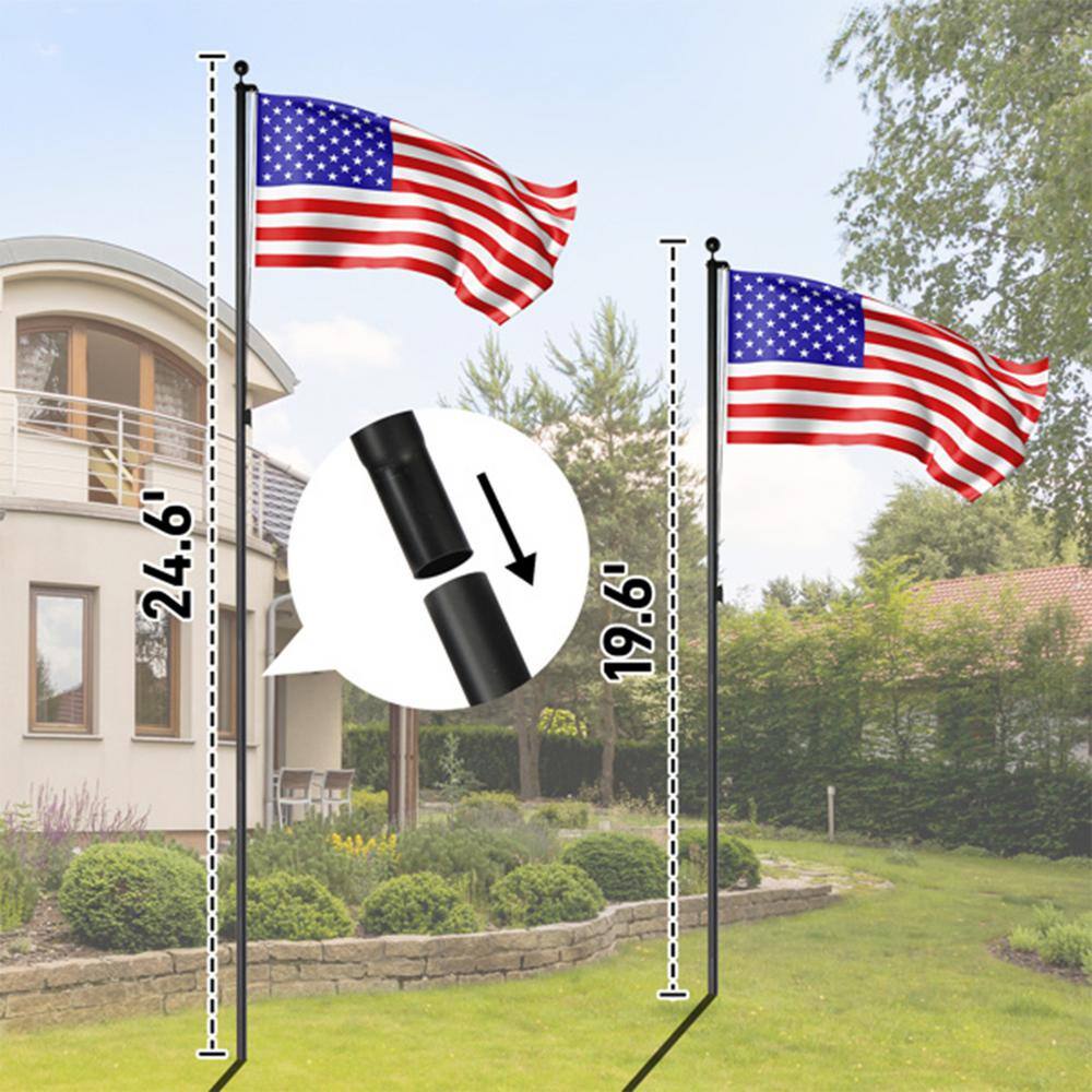 20FT Black Heavy Duty Aluminum Sectional Flagpole Kit with Golden Ball Topper