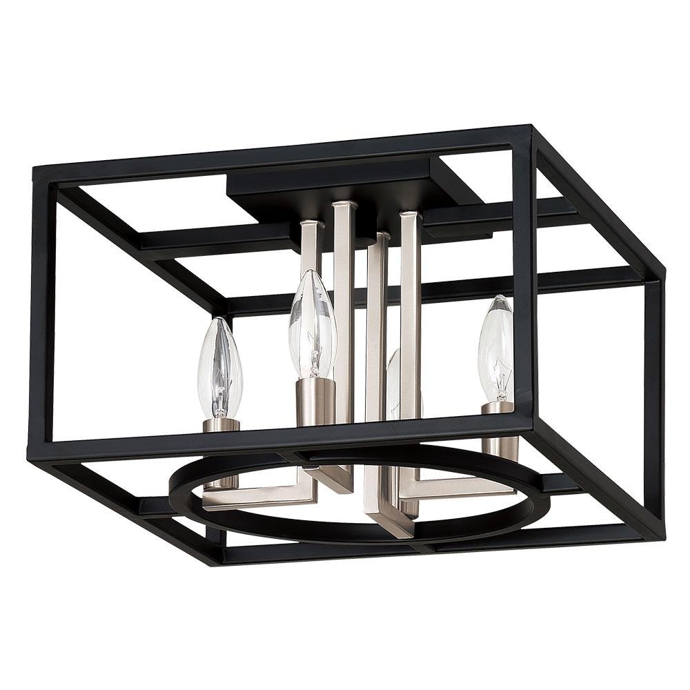 Eglo Mundazo 12.99 in. W x 8.46 in. H 4-Light Matte Black/Brushed Nickel Semi-Flush Mount with Square Open Metal Frame