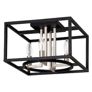 Mundazo 12.99 in. W x 8.46 in. H 4-Light Matte Black/Brushed Nickel Semi-Flush Mount with Square Open Metal Frame