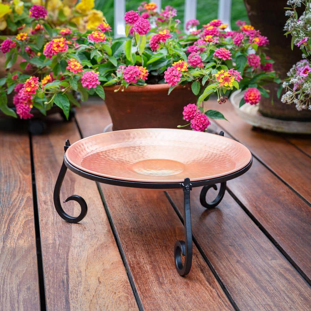 Hand-Forged Copper Birdbath with Black Steel Stand