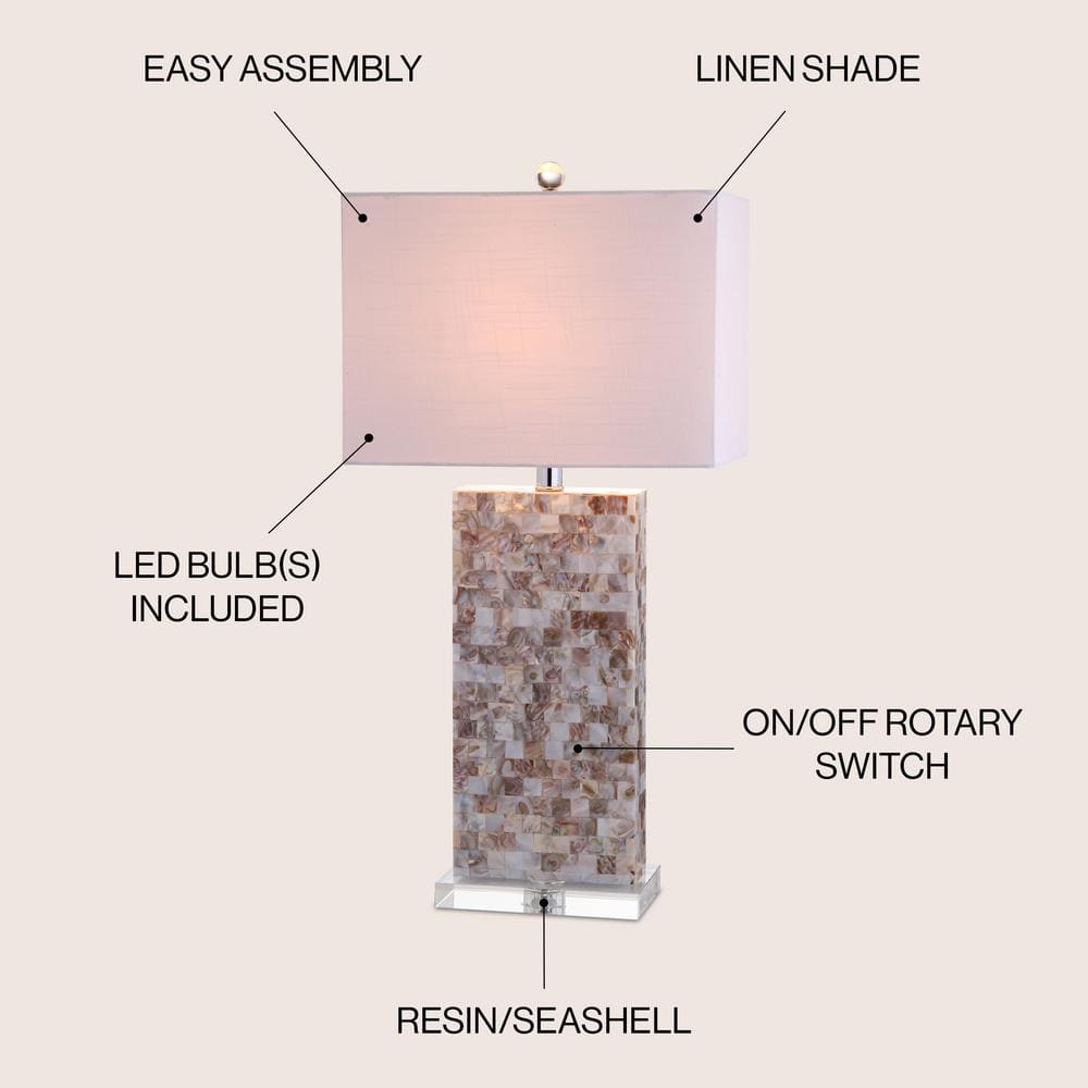 Natural Capiz Shell and Chrome Rectangle Nightstand Lamp