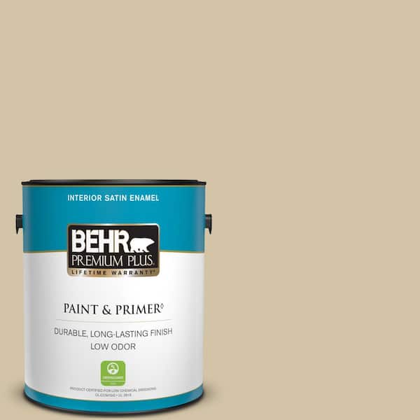 BEHR PREMIUM PLUS 1 gal. #740C-3 Oat Straw Satin Enamel Low Odor Interior Paint & Primer