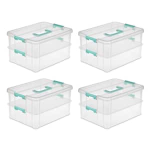 Convenient Home 2-Tiered Layer Stack Carry Storage Box, Clear (4 Pack)