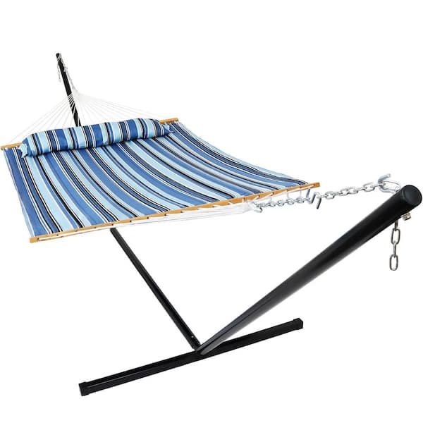 Sunnydaze Decor 15 ft. Quilted Fabric Hammock Bed with Stand Misty Beach