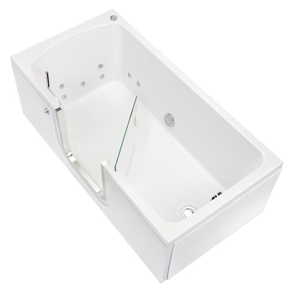 Ella Laydown 60 in. Walk-in Whirlpool Bathtub in White with Right Hinged Middle Glass Door and 2 in. Right Drain