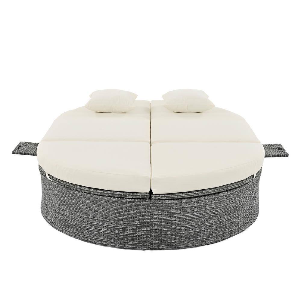 Beige Composite Outdoor Sun Bed Patio 2-Person Day Bed with Cushions and Pi
