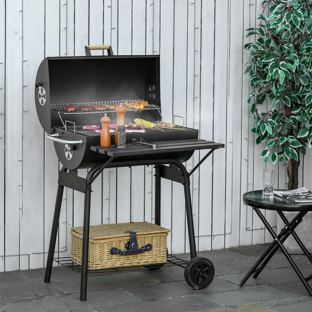 30" Black Steel Hibachi BBQ Grill with Smoker