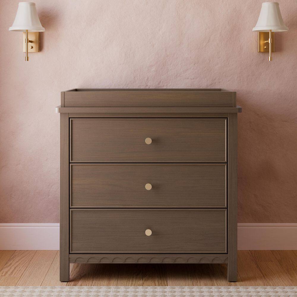 Sasha Hazelnut 3 Drawer 35.47 in. Wide Dresser with Changing Topper