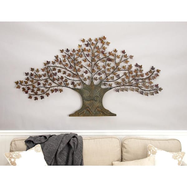 Litton Lane 41 in. x 73 in. Brown Metal Traditional Nature Wall Decor