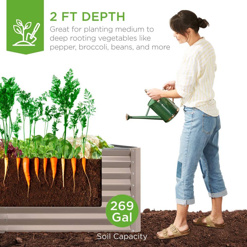 Taupe 6x3x2ft Outdoor Steel Raised Garden Bed Planter Box