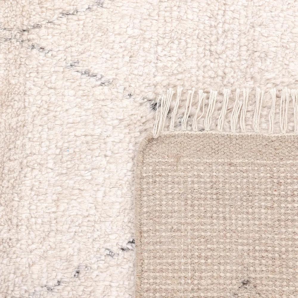 Ivory Wool-Viscose Blend Hand-Knotted Moroccan Shag Rug - 8' x 10'