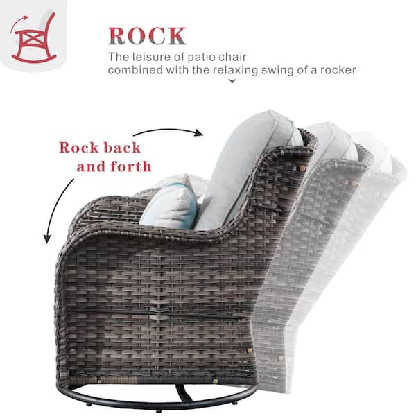 Gray wicker store rocking chair