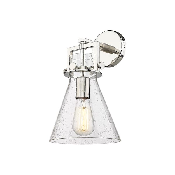 Newton Cone 1-Light Polished Nickel Wall Sconce with Clear Glass Shade