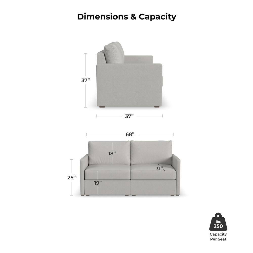 Frost Light Gray Modular Fabric Loveseat with Square Arms
