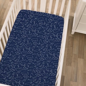 Super Soft Navy and White Cosmic Constellations Polyester Nursery Mini Crib Fitted Sheet