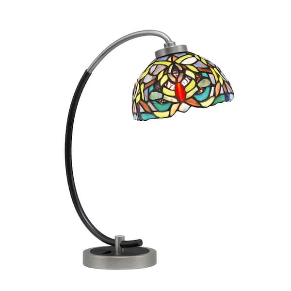 Unbranded Delgado 18.25 in. Graphite and Matte Black Accent Desk Lamp with Kaleidoscope Art Glass Shade