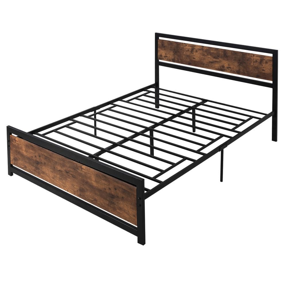 HOMCOM 63 in. Queen Platform Bed Frame with Headboard and Footboard ...