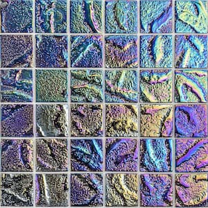 Marina Iridescent Squares Black 11.75 in x 11.75 in. x 8 mm Glass Mosaic Wall Tile