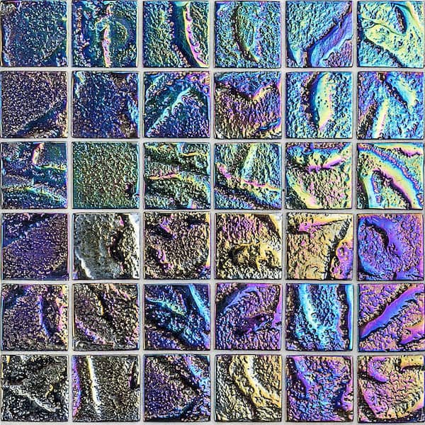 Ivy Hill Tile Marina Iridescent Squares Black 11.75 in x 11.75 in. x 8 mm Glass Mosaic Wall Tile
