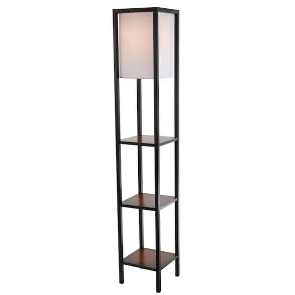 Cherry Wood Black Iron Shelf Floor Lamp, Mainstays Shelf Table Lamp Black And White
