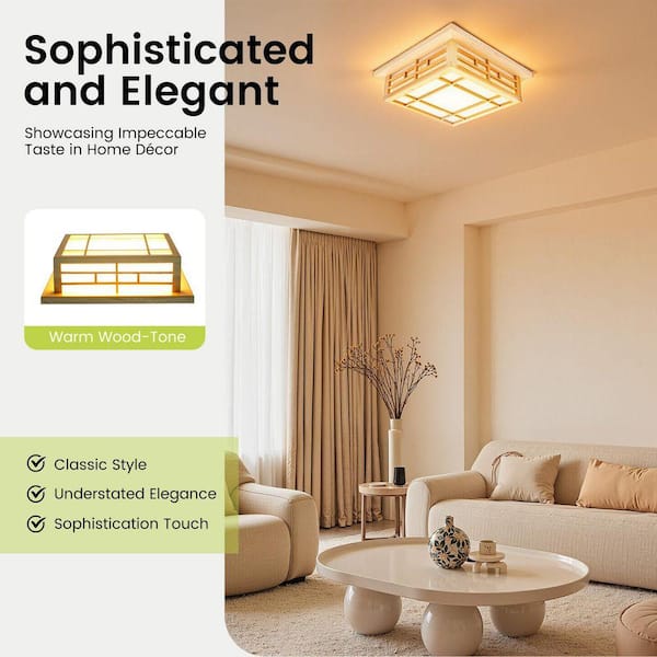 OUKANING 13.78 in. Wood Square Japanese Style Tatami Dimmable
