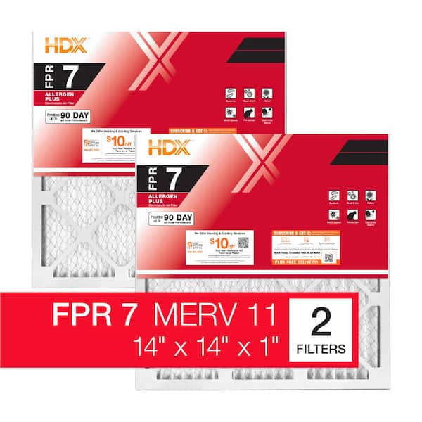 HDX 14 in. x 14 in. x 1 in. Allergen Plus Pleated Furnace Air Filter FPR 7, MERV 11 (2-Pack)