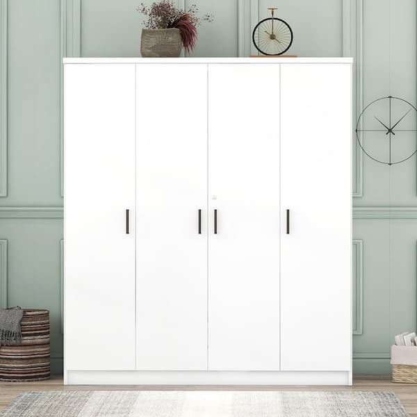 Nestfair 4-Door White Wood 59.2 in. W Wardrobe with 1-Drawers