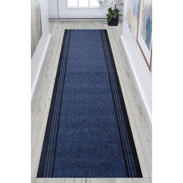 Custom Size New Tracker Collection Navy 26 in. W x 300 in. L Stair Runner 54.17 sq. ft.