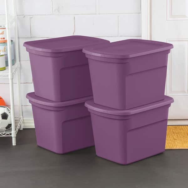  Sterilite 18 Gal Storage Tote, Stackable Bin with Lid, Plastic  Container to Organize Halloween Decorations in Closet, Purple Base and Lid,  8-Pack
