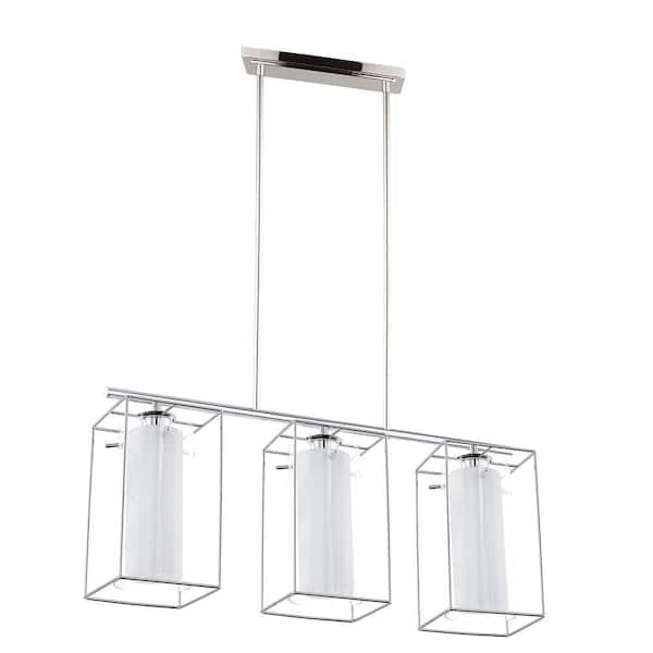 Eglo Loncino 1 29.25 in. W x 10.25 in. H 3-Light Chrome Pendant Light with Clear/White Glass Shades
