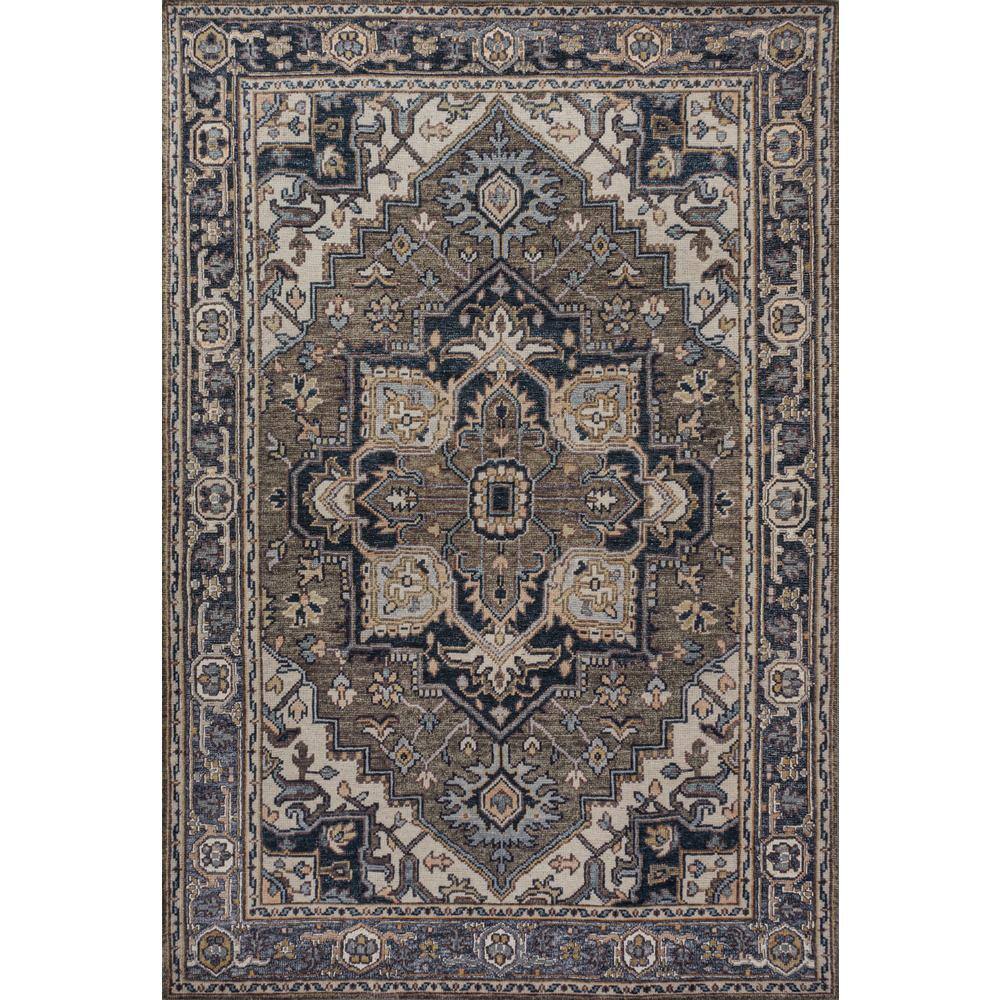 Cirali Green Navy Cream Washable Medallion Area Rug 4' x 6'
