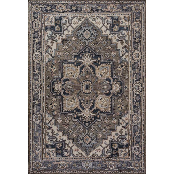 Cirali Ornate Large Medallion Machine-Washable Green/Navy/Cream 5 ft. x 8 ft. Area Rug