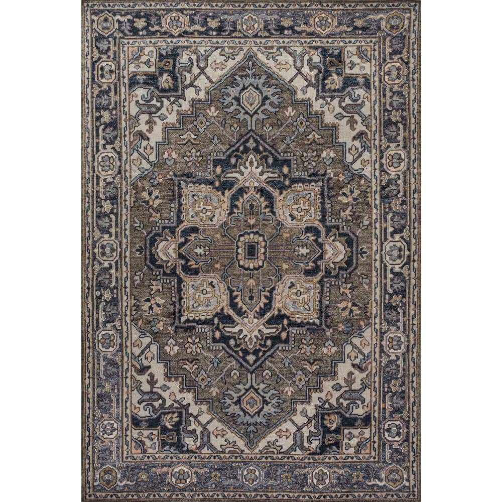 Cirali Green and Navy Medallion Washable Chenille Area Rug 8' x 10'