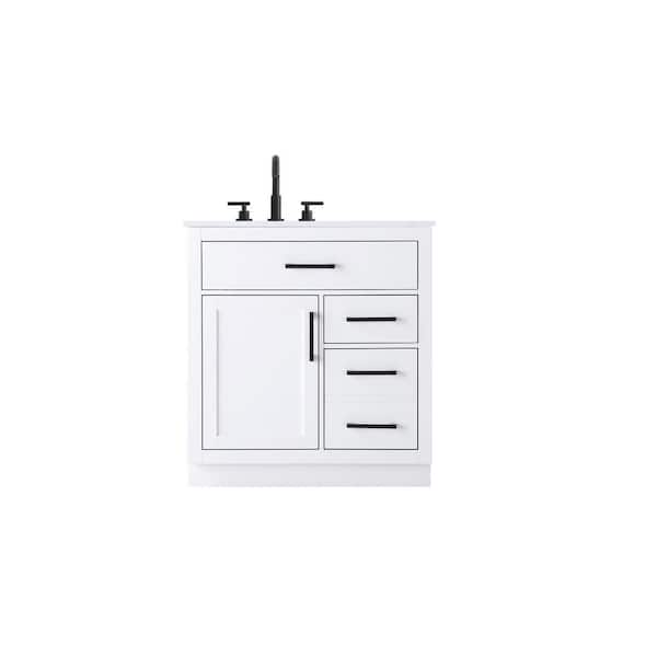 32 in. Single Sink White Bath Vanity with White Engineered Marble Top