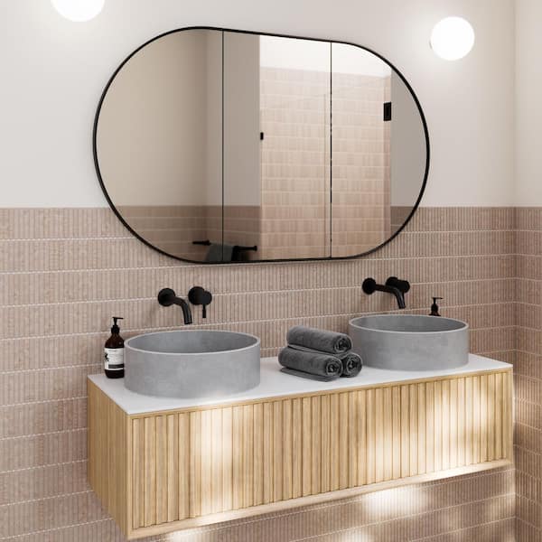 Nia 48 in. W x 30 in. H x 5 in. D Recessed Medicine Cabinet in Black with Mirror