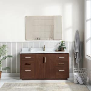 San 60 in.W x 22 in.D x 33.8 in.H Single Sink Bath Vanity in Natural Walnut with White Composite Stone Top