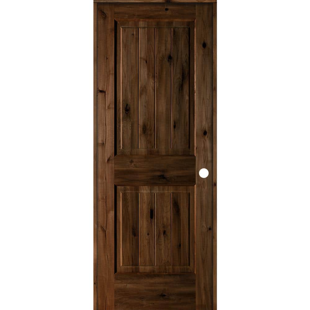 30 in. x 80 in. Knotty Alder 2 Panel Left-Hand Square Top V-Groove Provincial Stain Wood Single Prehung Interior Door price history on PriceWatchPro