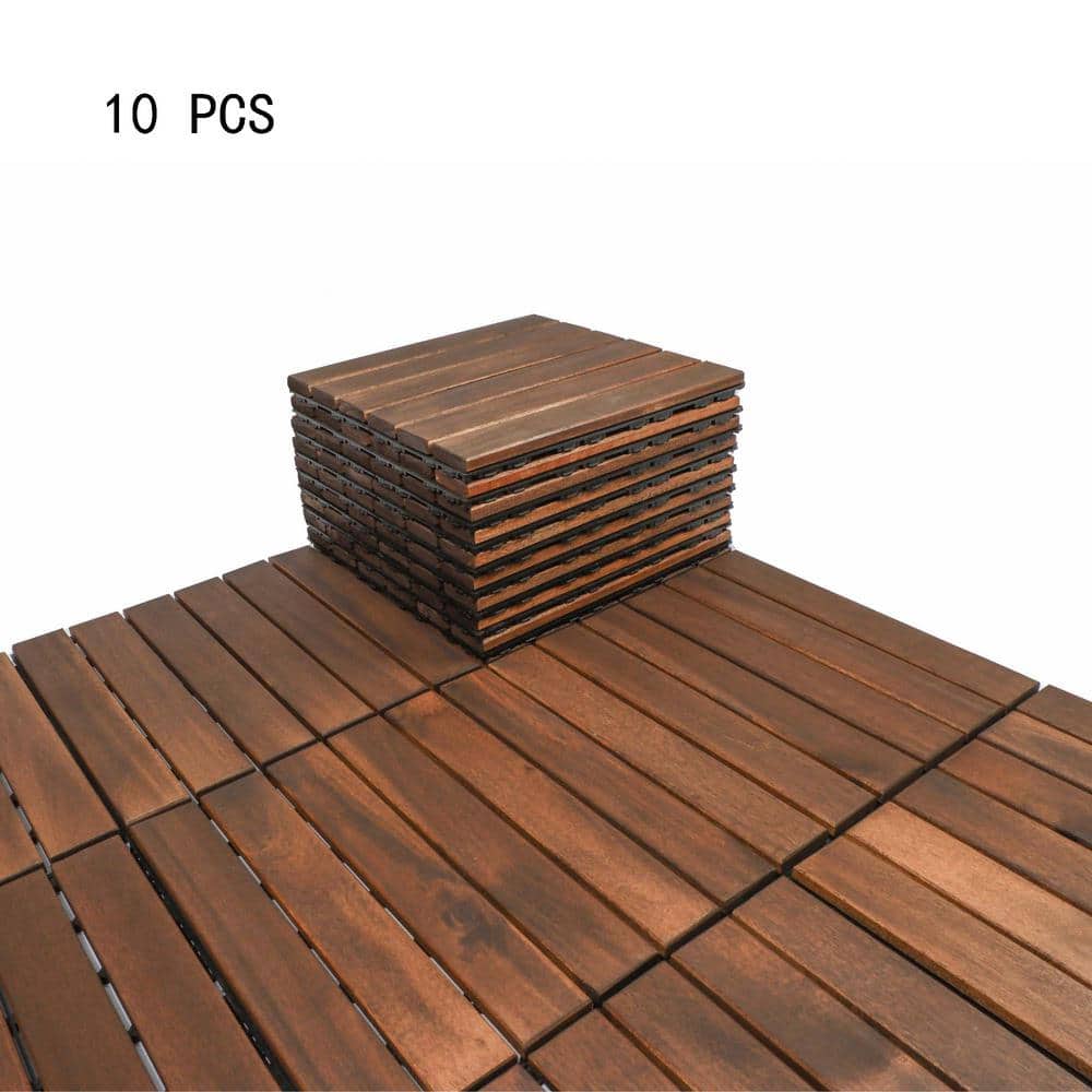Brown 12 in. x 12 in. x 0.75 in. Wood Striped Interlocking Floor Tiles, Deck Tiles, Garage Flooring(10 sq. ft.) price history on PriceWatchPro