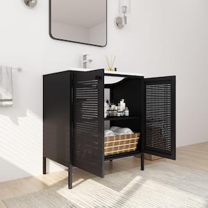 18.3 in. W x 30 in. D x 33.4 in. H Independent Bathtub Vanity with Ceramic Sink Top, Cabinet black and Top black