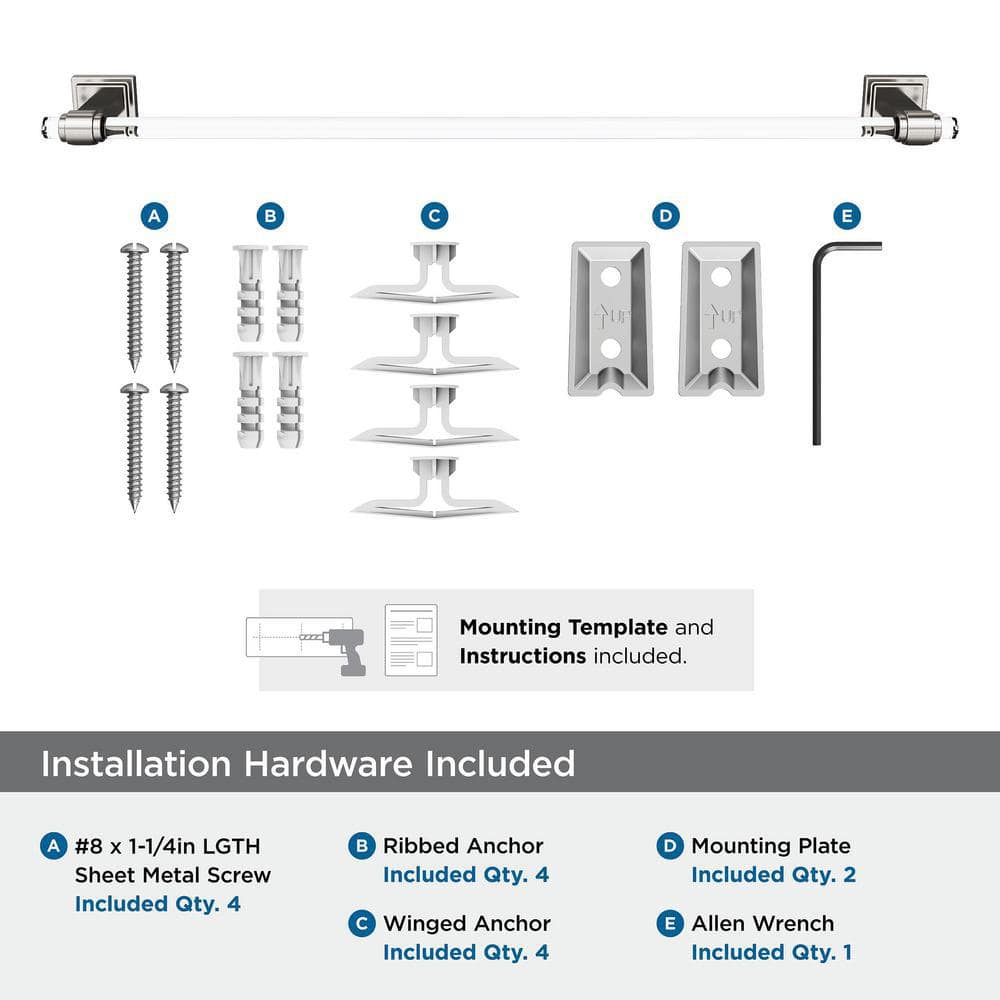 Glacio 24-Inch Clear and Brushed Nickel Wall Mounted Towel Bar