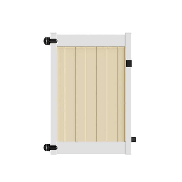 Barrette Outdoor Living Roosevelt 4 ft. W x 6 ft. H 2-Toned (White Rails and Sand Infill) Vinyl Un-Assembled Fence Gate