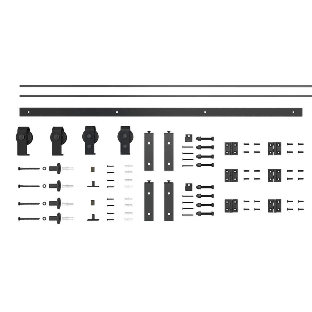 48 in. x 80 in. Primed MDF Double Bi-Fold Barn Door with Black Hardware