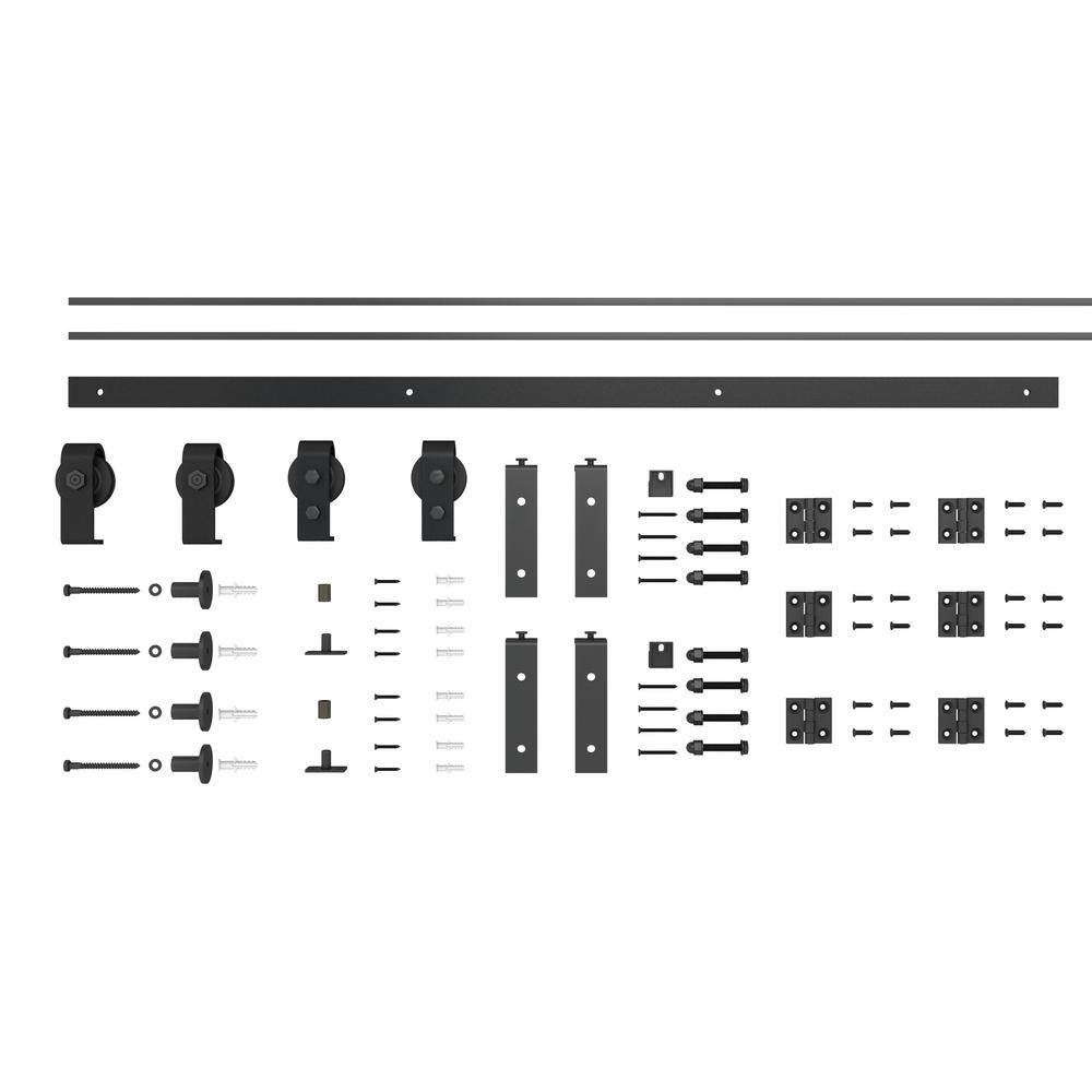 48 in. x 80 in. White MDF Double Bi-Fold Barn Door with Black Hardware